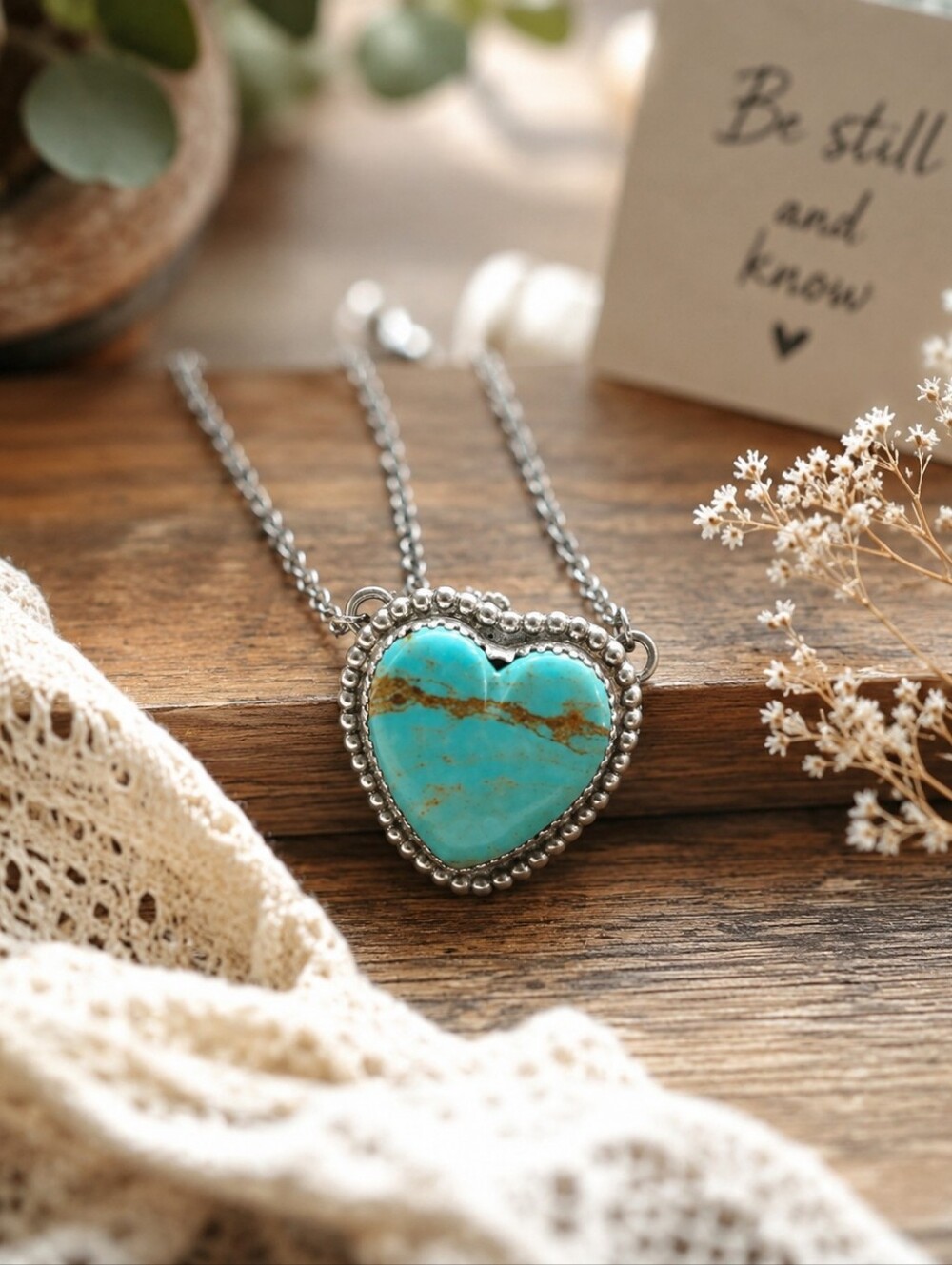 Sterling Silver Turquoise Heart Pendant Necklace | Genuine Turquoise | Southwest